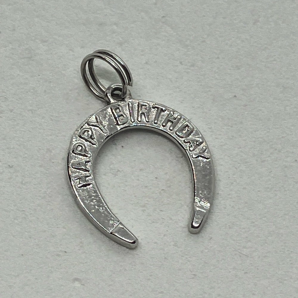 Vtg 925 Sterling Silver Lucky Horseshoe Happy Birthday Charm / Pendant